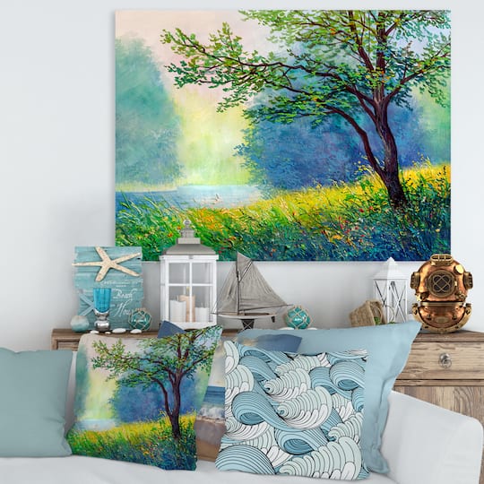 Designart - Summer Forest With River and Waterfall